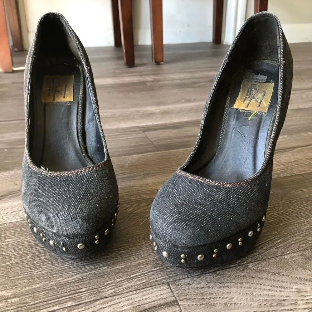 2/$20 Denim Studded Platform Pumps - Picture 3 of 8